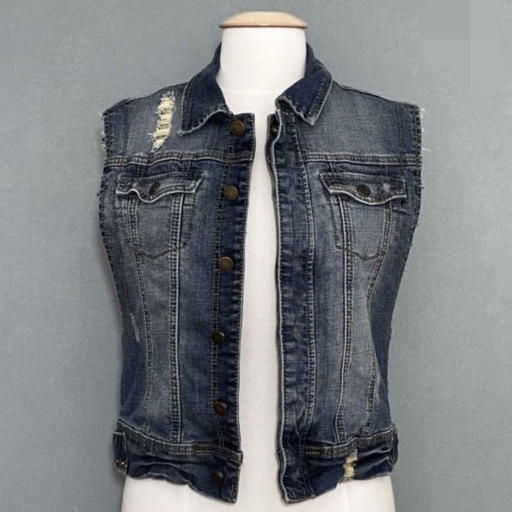 VTG Gold Mine Women Jacket L Denim Vest Eagle Embroidered Stud Western Biker